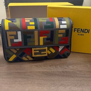 Fendi compact crossbody bag in charcoal grey canvas #8816